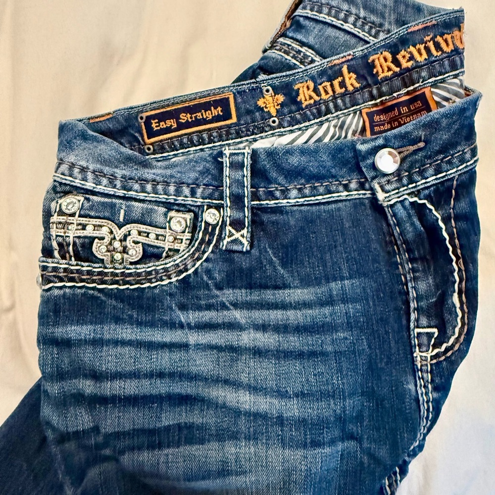 Rock Revival Women’s Letbury Jeans with Amber and Cream Contrast Stitching - Picture 6 of 6
